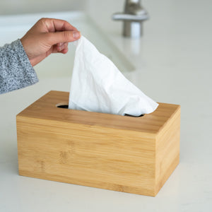Rectangular Tissue Box Cover, Bamboo Tissue Holder for Tissues and  Disposable Face Towel, Tissue Box Cover for Living Room, Bathroom and  Office